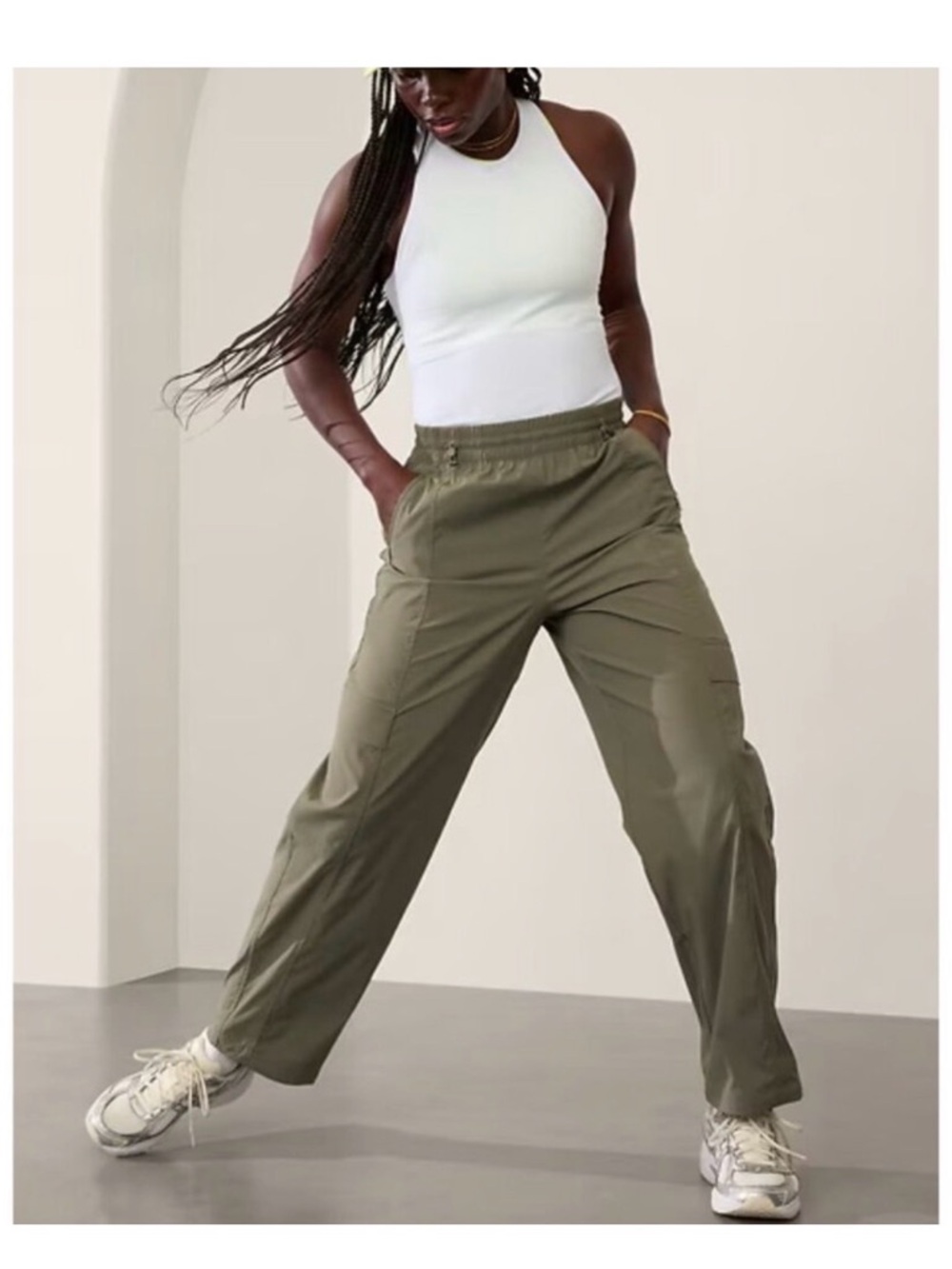 Athleta Pants Womens Cascade Cargo Poplin Cinch Ankle Moss Green